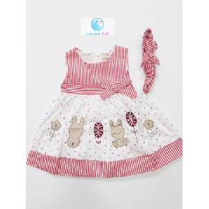 Myrat Baby Бебешка рокля райе, червено + диадема