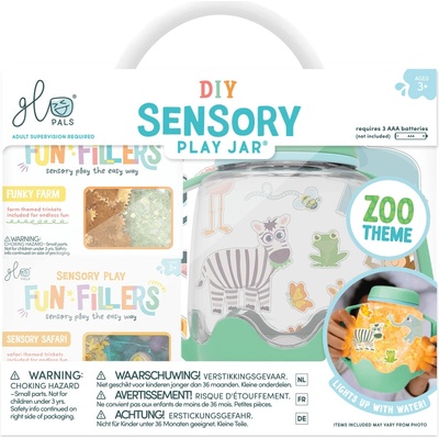 Glo Pals Svetelná senzorická fľaša + 2 náplne Fun Fillers + samolepky ZOO