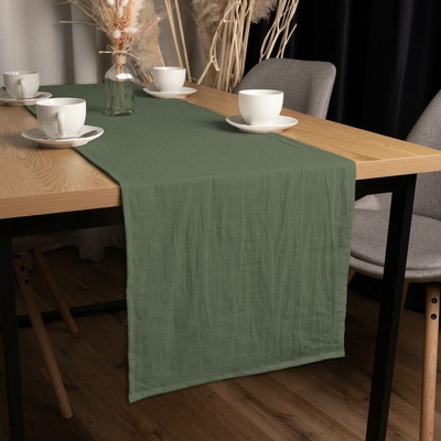 Biante Lněný běhoun LEN-020 Khaki zelený 35x160 cm