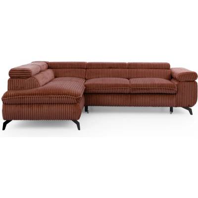 ROPEZ Теракотен ъглов диван от рипсено кадифе (ляв ъгъл L форма) Marbeya - Ropez (Marbeya Narożnik L z f.spania - Lewa OT Tilia 52 ( Davis ) Czarny Mat)