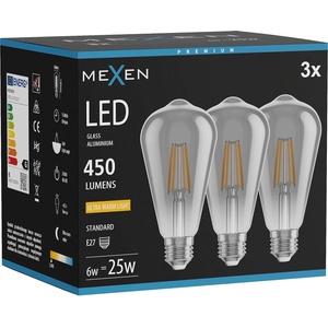 Mexen Vintis 3x LED филаментна крушка E27, ST64, 6W, Топла - 2200K, 450 lm, димно (L152-E27-0622-70x03)