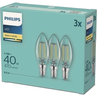 Philips LED classic 4.3-40W, E14 2700K, 3ks 929001889733