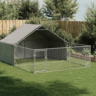 vidaXL Venkovní psí kotec s výběhem a krytou částí 400 x 300 x 190 cm pozinkovaná ocel 9799.3329241