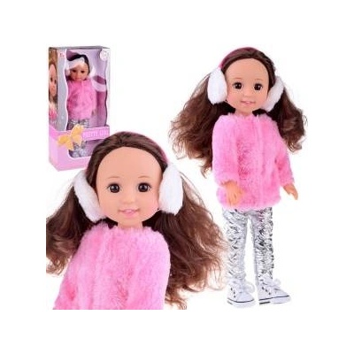 Jokomisiada Adorable Doll 38 cm Pink fur and earmuffs winter clothes ZA4767