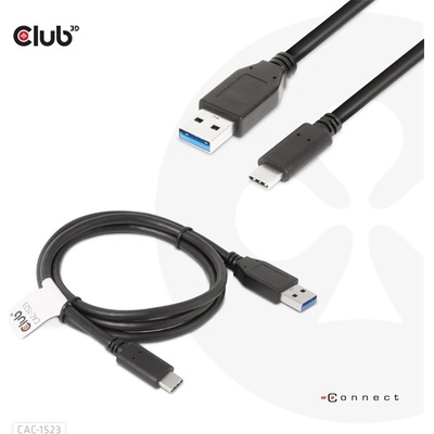 Club 3D Кабел Club 3D - CAC-1523 (3.1 USB-C Gen 2 към 3.1 USB-A Gen 2, 10Gbps, 60W PD2.0, двупосочен, 4K60Hz, M/M, 1 м) (CAC-1523)