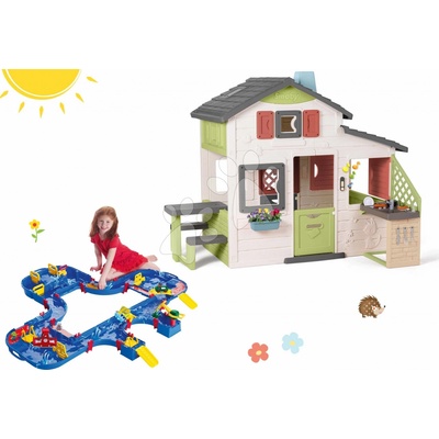 Smoby Set domček Priateľov a vodná dráha v kufríku Friends House Life s kuchynkou a elektronickým zvončekom