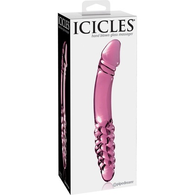 Icicles No. 57 růžové oboustranné skleněné dildo s penisem
