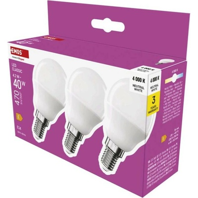 Emos Classic Mini Globe 4.2W E14 470lm neutrálna biela 3ks ZQ1E23.3