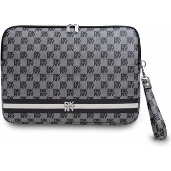 DKNY Дизайнерски кожен калъф за MacBook и преносими компютри до 16 инча - DKNY PU Leather Checkered Pattern and Stripe Laptop Sleeve (черен) (DKCS16PVSHLK)