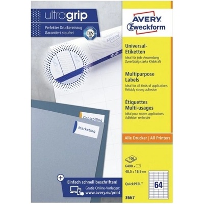 AVERY 3667 QP 48, 5x16, 9mm универсален 6400pcs бял етикет (3667)