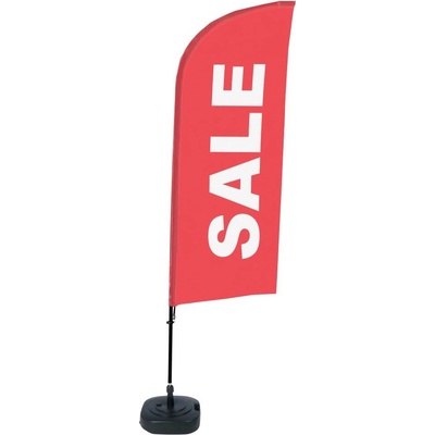 Jansen Display Kompletní sada reklamní vlajky ve tvaru křídla, Sleva, červená, anglicky, 1105 x 3300 mm