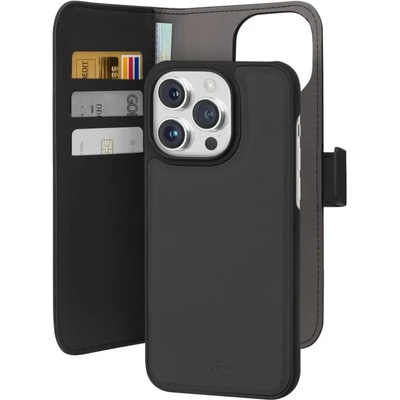 PURO Подвижен калъф Puro Wallet MagSafe 2in1 PU кожен калъф с капак и портфейл за iPhone 15 Pro Max - черен (PUIPC15P67BOOKC3BLK)