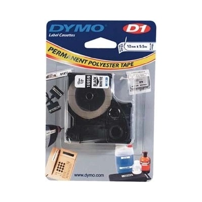 Dymo originální páska do tiskárny štítků, Dymo, 16959, S0718060, černý tisk/bílý podklad, 5.5m, 12mm, D1, speciální - permanentní