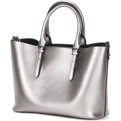 Чанта от естествена кожа сребриста