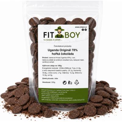 FITBOY Uganda Originál 78% horká čokoláda 200g