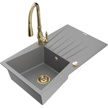 Mexen Cesar еднокамерен кухненски гранитен мивка с отцедник и кухненски смесител Savita, сив - 6514-71-672601-50 (6514-71-672601-50)