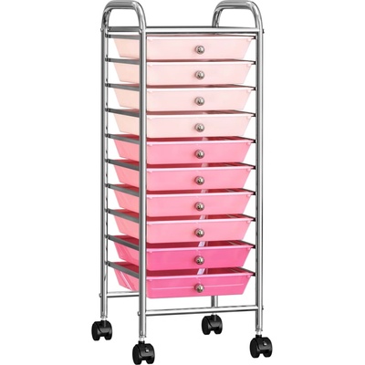 vidaXL Мобилна количка за съхранение с 10 чекмеджета розова пластмаса (320404)