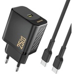 Dudao A27CEU мрежово зарядно устройство с Type-C конектор, 25 W, PD бързо зарядно + кабел Type-C, ЧЕРНО GP-190563 (GP-190563)