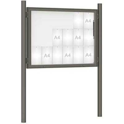 PROCITY Venkovní vitrína model 1000, 18 x A4, šedá PRO, vrátane stĺpikov