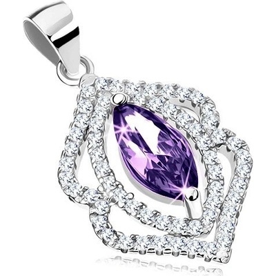 Šperky Eshop Rhodiovaný přívěsek stříbro Zirkonové zrnko fialové barvy, čiré obrysy R37.1