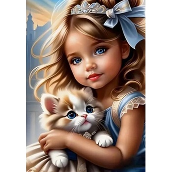 Norimpex - Puzzle Diamant painting: Girl with a cat 30x40cm - 1 - 39 piese
