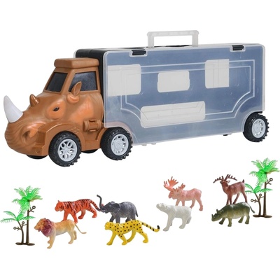 RAYA TOYS Детски автовоз Raya Toys - Носорог с животни, 11 части (508122082)