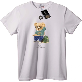 NOONEBRAND Тениска Просто Остани Любопитен Мечок - 2XL, White