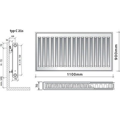 Purmo C21s 900 x 1100