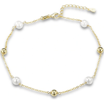 Minet Pozlacený stříbrný řetízek na kotník s kuličkami a přírodními perlami JMAS7052GB24 – Zboží Mobilmania