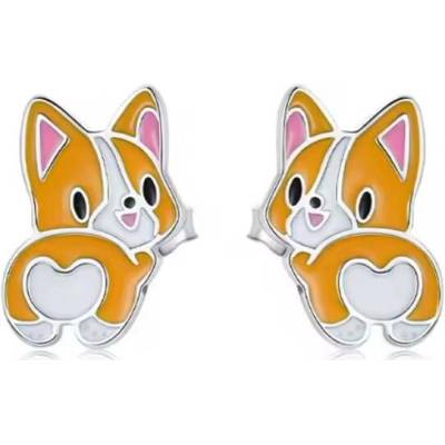 For Silver Puzetové náušnice ve tvaru psa Corgi - Stříbro 925