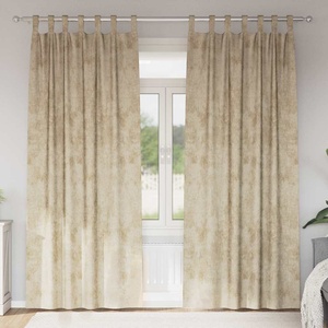 Pure Line Home Кадифени завеси в цвят бежов с текстилни гайки (уши), 2 бр. , 140 x 245 см