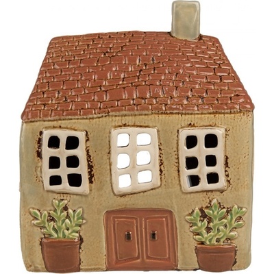 Hnědý keramický svícen na čajovou svíčku domek Amster Village - 17*10*19 cm - Clayre & Eef