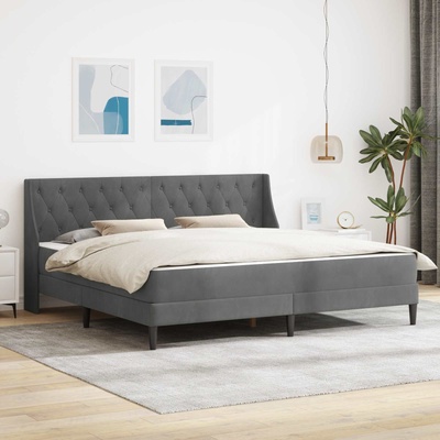 vidaXL Рамка за легло с матрак с матрак Тъмен сив 200 x 200 cm Кадифе (3414820)