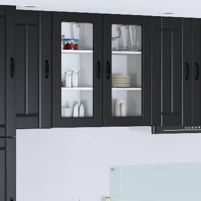 vidaXL Стенен стъклен шкаф LUCCA 2 pcs Черно 40 x 31 x 80 см (884988)
