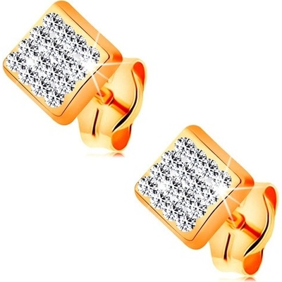 Šperky Eshop náušnice ze žlutého zlata čtverec vykládaný čirými krystalky Swarovski S1GG163.07