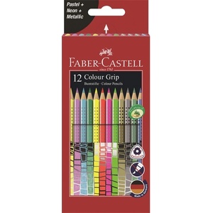 Faber-Castell Grip Комплект от 12 неонови/пастелни/метални цветни молива FC201569 (FC201569)
