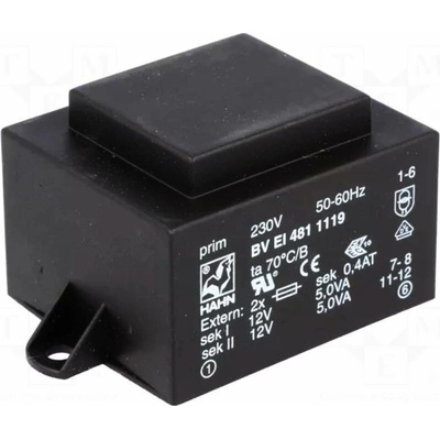 Hahn BV EI 481 1119 transformátor 10VA 230V//12V+12V