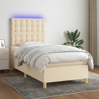 vidaXL Боксспринг легло с матрак и LED, кремаво, 80x200 см, плат (3135714)