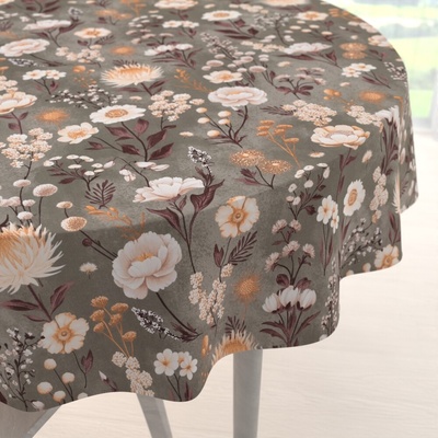 Biante bavlna okrúhly obrus Sandra SA-788 Hnedofialové kvety na sivozelenom Ø 120 cm