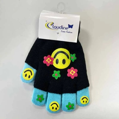 Clodine italy Детски ръкавички Усмивка, черни/сини, 6-10 год