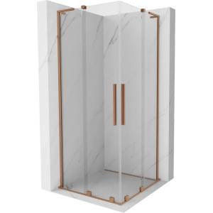 Mexen Velar L Duo плъзгаща се душ кабина 80 x 80 см, прозрачна, четкана мед - 871-080-080-02-03-65 (871-080-080-02-03-65)