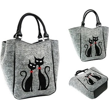 Lecharme filcová kabelka EKO Piknik Kočky s červeným obojkom svetlo sivá