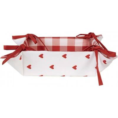 Červeno-bílý bavlněný košík na pečivo se srdíčky Love It – 35x35x8 cm