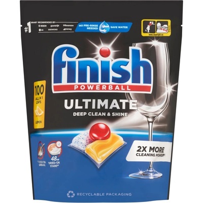 Finish Ultimate All in 1 Лимонови Капсули за съдомиялна 100 бр. + Подарък мостра (5999109583406)