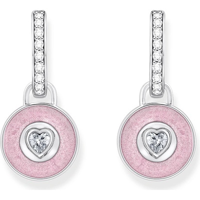 Thomas Sabo CR723-691-9 Silver hoop earrings with pink pendant & zirconia