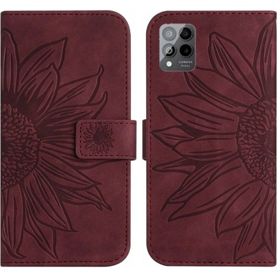 Pouzdro PROTEMIO 55177 ART SUN FLOWER Peněženkové pouzdro s řemínkem T Phone Pro / T Phone Pro 2023 bordó