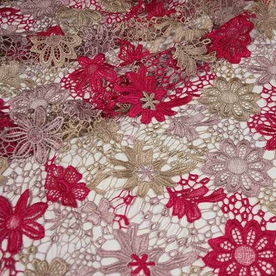 Čipka trojfarebná, béžová-fuchsie-staroružová š.135