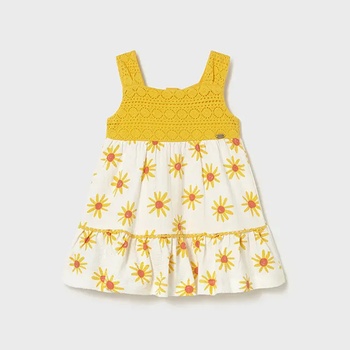 Mayoral Рокля комбинирана рязана дантела в Жълто с цветя за бебе момиче Mayoral