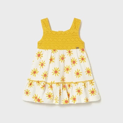 Mayoral Рокля комбинирана рязана дантела в Жълто с цветя за бебе момиче Mayoral
