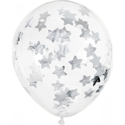 PartyDeco Latexové balóny so striebornými konfetami 30 cm